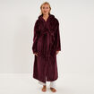 Peignoir effet velours &agrave; capuche prune femme