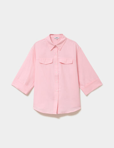 Chemise manches 3/4 poches poitrine rose clair femme