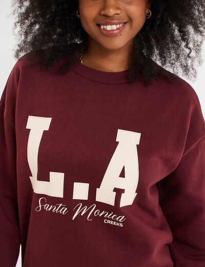 Sweat oversize manches longues bordeaux femme