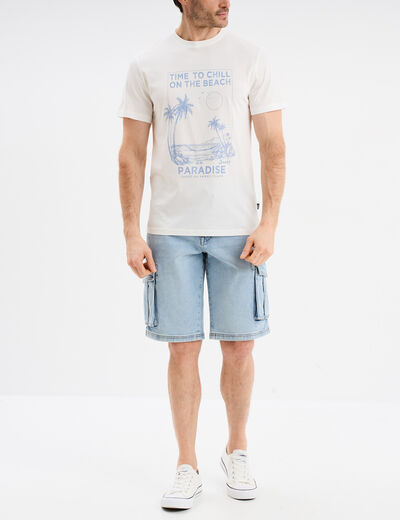 T-shirt col rond manches courtes coton blanc homme