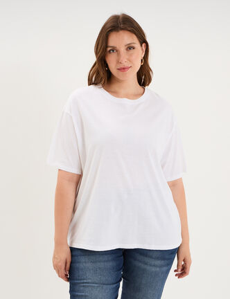T-shirt col rond manches courtes coton blanc femme grande taille