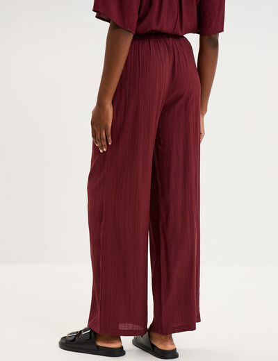Pantalon large fluide taille &eacute;lastiqu&eacute;e bordeaux femme