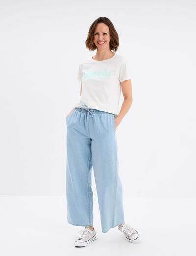 Jeans wide leg taille élastiquée Creeks denim triple stone femme
