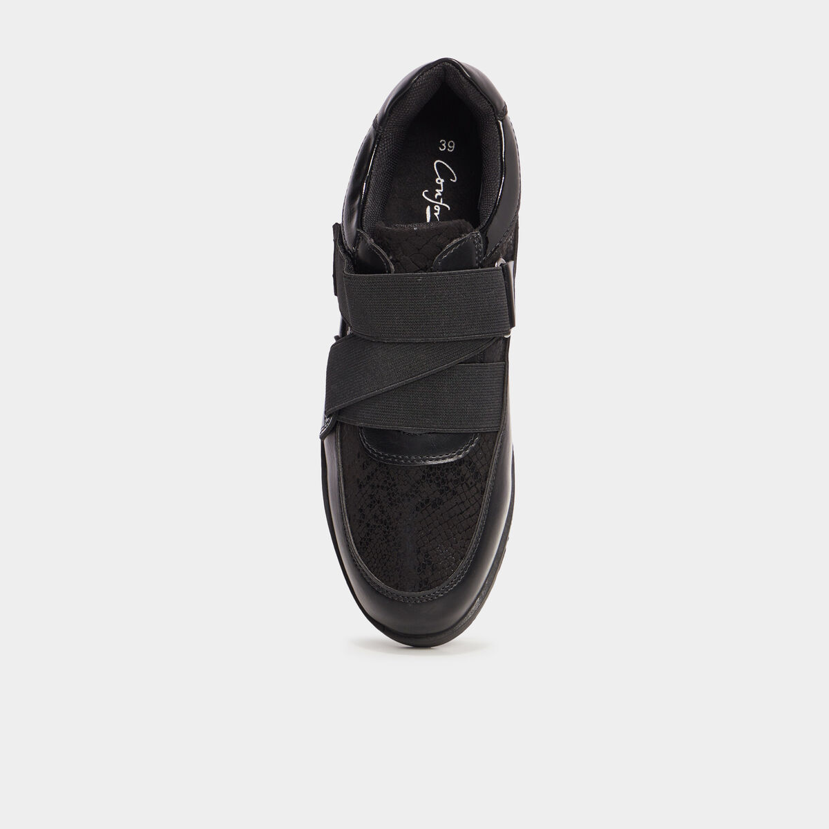 Tennis basses pied large Confortissimo noir femme