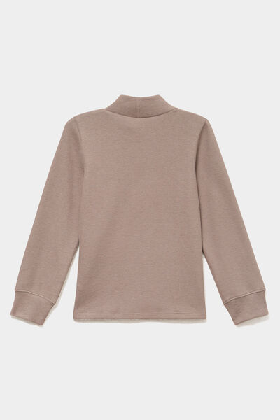 T-shirt col montant manches longues taupe gar&ccedil;on