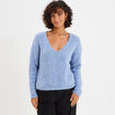Pull col en V manches longues bleu ciel femme