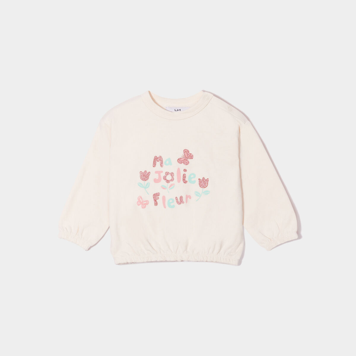 Sweat détails pailletés col rond blanc bébé fille