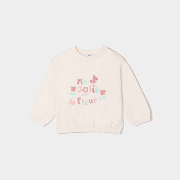 Sweat détails pailletés col rond blanc bébé fille