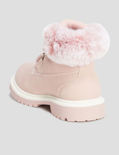 Bottines à scratchs fausse fourrure rose bébé fille