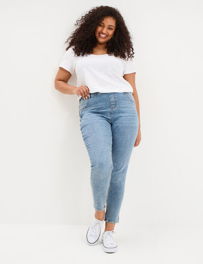 Jegging avec passants taille haute denim double stone femme grande taille