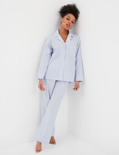 Ensemble pyjama pantalon chemise coton ecru femme