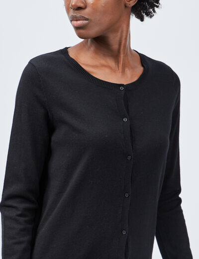 Gilet manches longues boutonné col rond noir femme