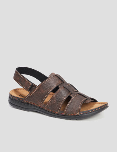 Sandales bride à scratch marron homme
