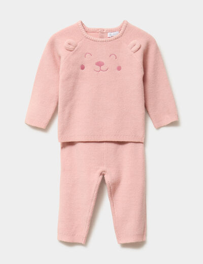 Ensemble tricot 2 pi&egrave;ces rose fushia b&eacute;b&eacute;