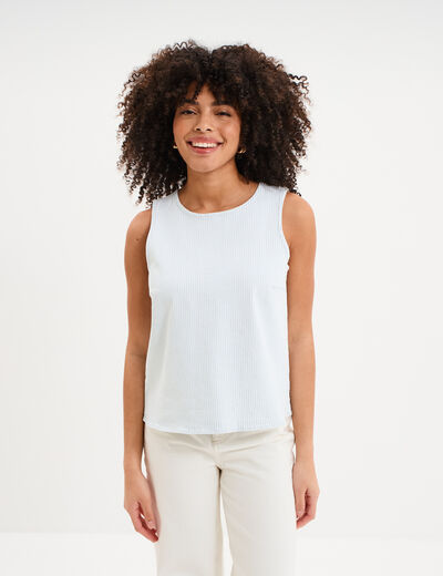 Blouse courte sans manches droite coton blanc femme