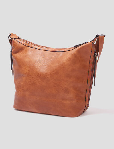 Sac seau avec perforations marron cognac femme