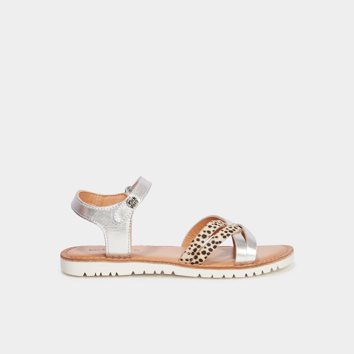 Sandales en cuir Kickers Betternew gris argent fille