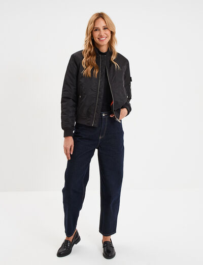 Blouson déperlant col teddy noir femme