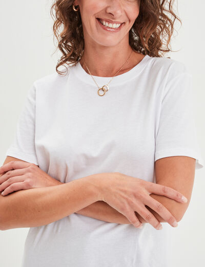 T-shirt col rond manches courtes coton blanc femme