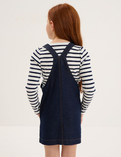 Ensemble robe salopette et t-shirt bleu fille