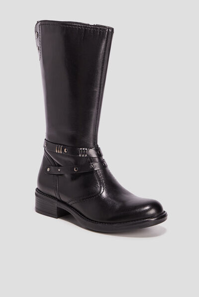 Bottes zippées en cuir noir fille