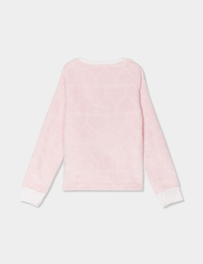 Ensemble pyjama pantalon effet polaire rose poudrée fille