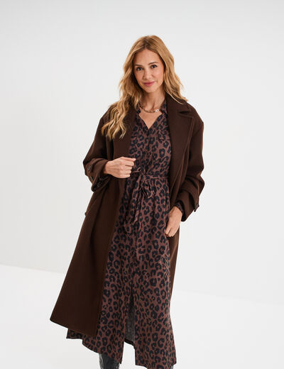 Manteau long boutonn&eacute; marron fonc&eacute; femme