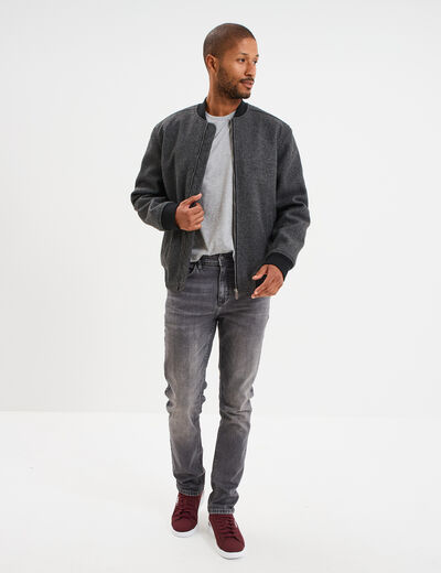 Blouson doubl&eacute; col teddy gris fonc&eacute; homme