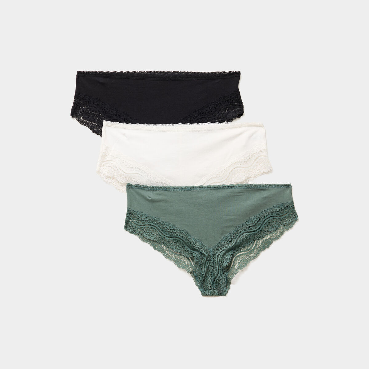 Lot 3 shortys en coton avec dentelle vert femme