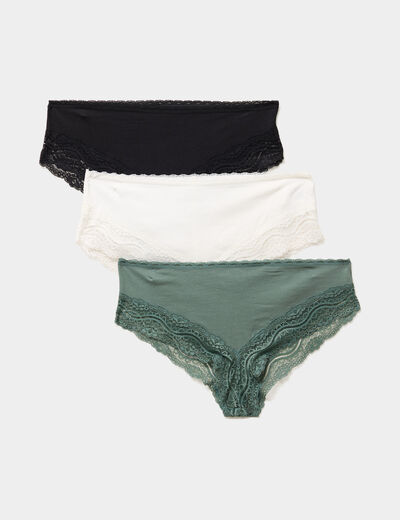 Lot 3 shortys en coton avec dentelle vert femme