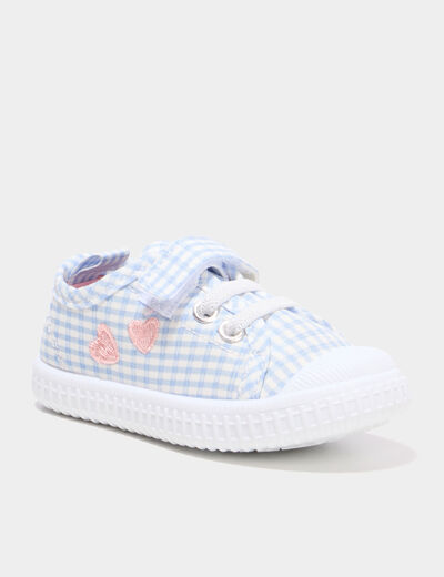 Tennis basses toile semelle souple bleu ciel b&eacute;b&eacute; fille
