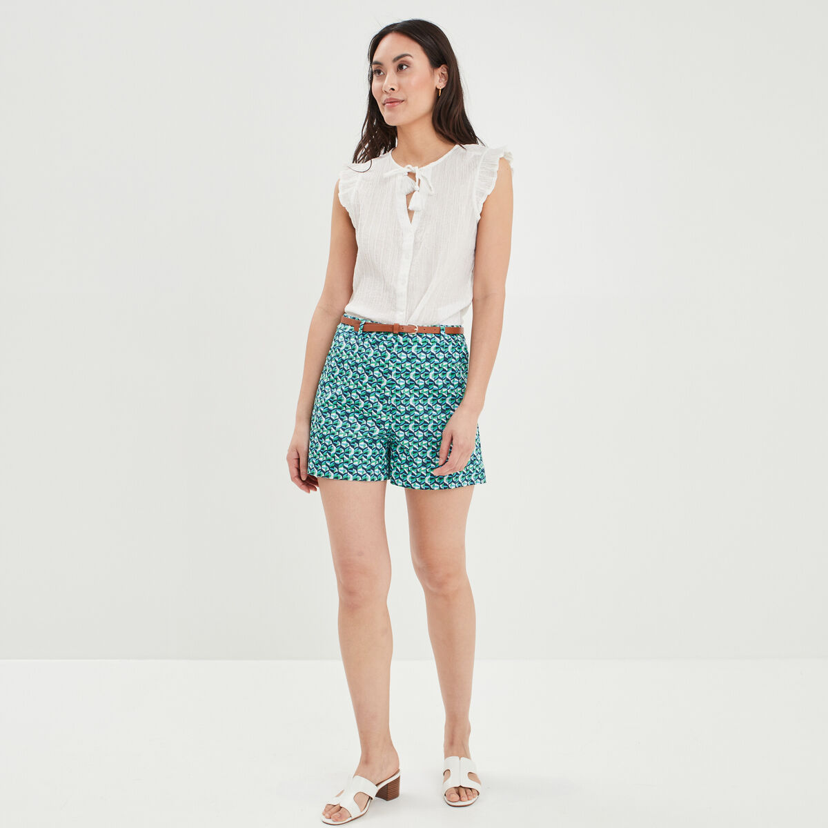 Chemise sans manches avec cordons blanc femme