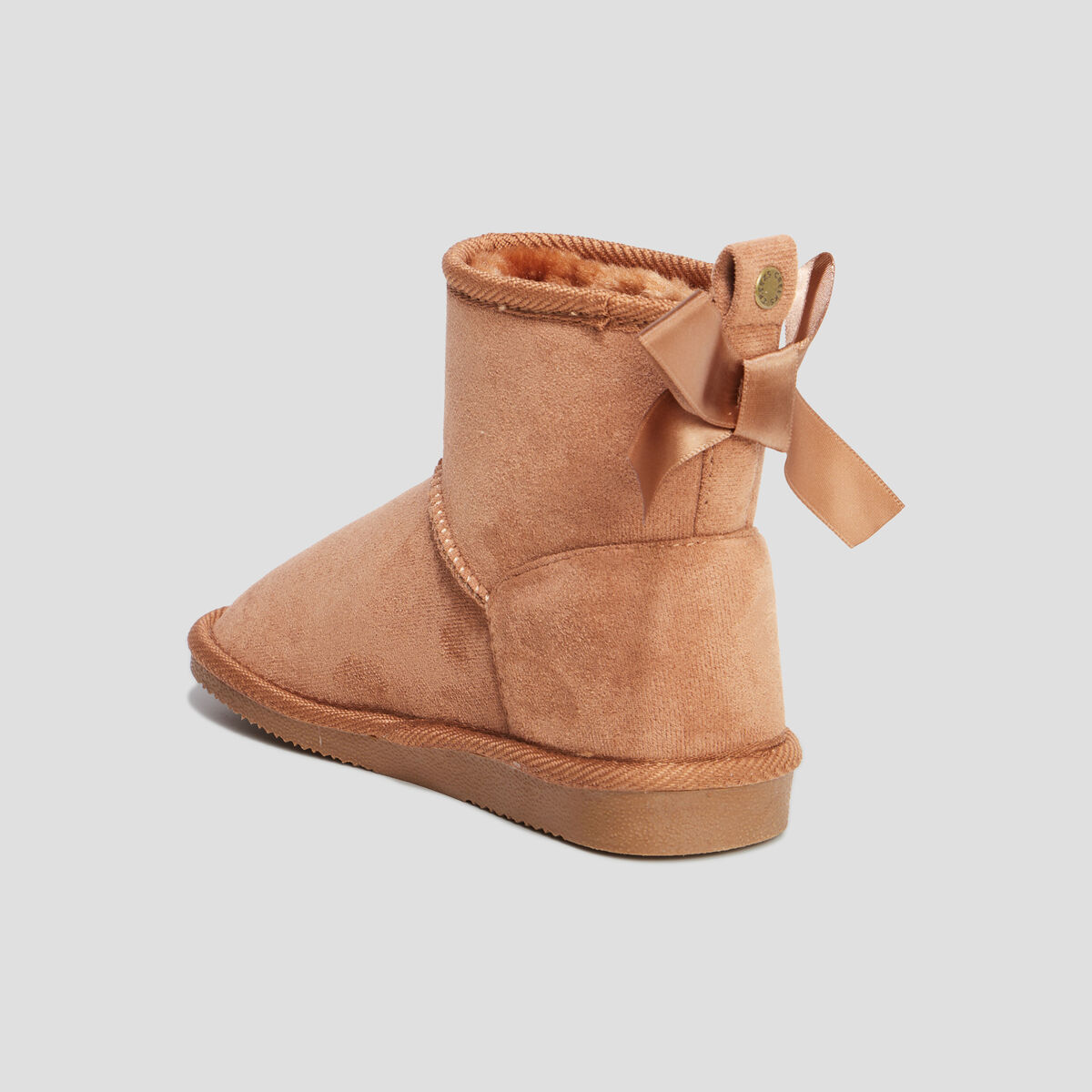 Bottines fourr&eacute;es noeud effet satin camel fille