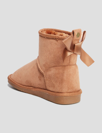 Bottines fourrées noeud effet satin camel fille