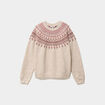 Pull jacquard col rond manches longues ecru femme
