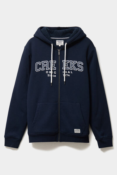 Sweat zipp&eacute; &agrave; capuche doubl&eacute; bleu marine homme