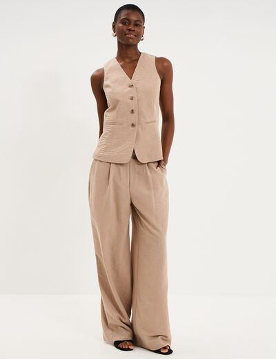 Veste sans manches ajust&eacute;e boutonn&eacute;e marron femme