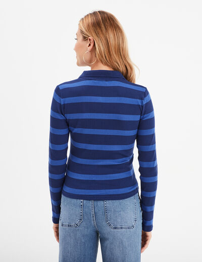 T-shirt col polo manches longues Creeks bleu marine femme