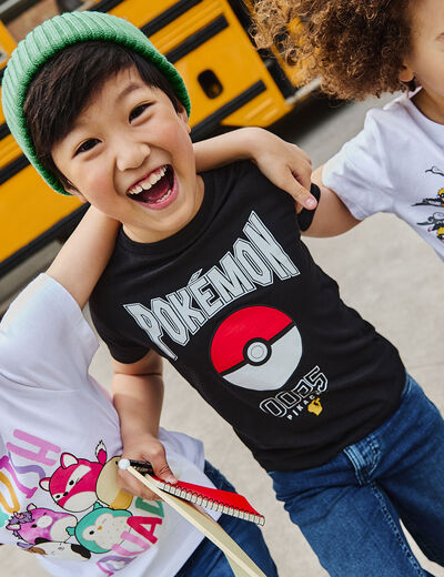 T-shirt manches courtes coton Pokémon noir garçon