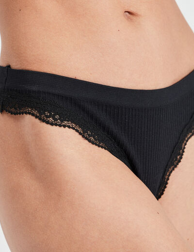 String côtelé avec dentelle noir femme