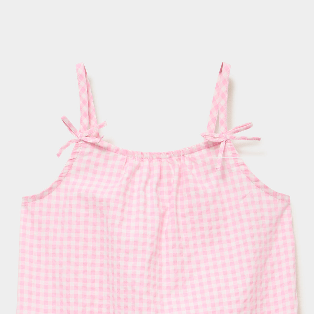 Robe courte &agrave; bretelles et volants rose fille