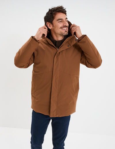 Parka mi-longue &agrave; capuche marron homme