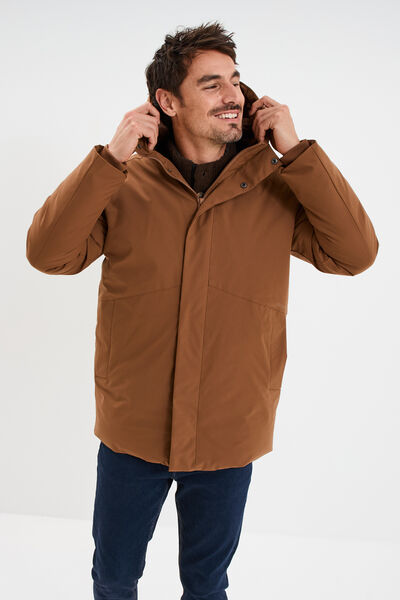 Parka mi-longue &agrave; capuche marron homme