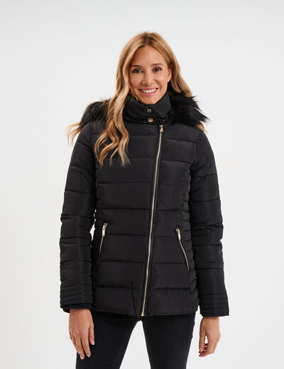 Doudoune cintrée à capuche amovible noir femme