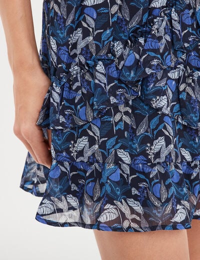 Jupe courte patineuse à volants bleu femme