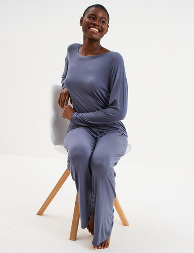 Ensemble pyjama t-shirt et pantalon bleu gris femme
