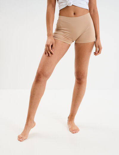 Short cycliste taille élastiquée beige femme