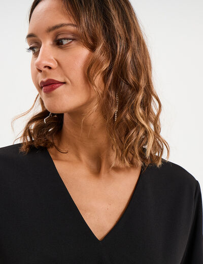 Robe drap&eacute;e d&eacute;tail broche noir femme