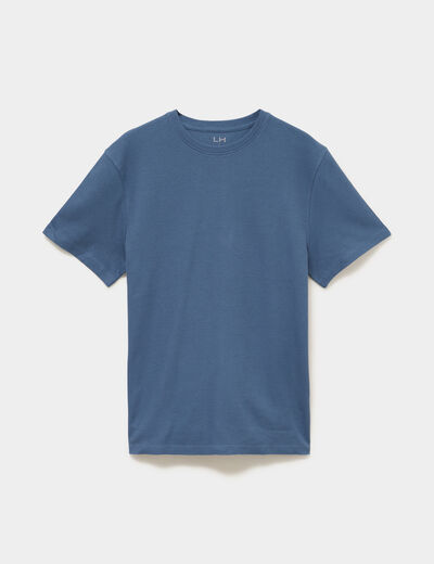 T-shirt textur&eacute; droit col rond coton bleu gris homme