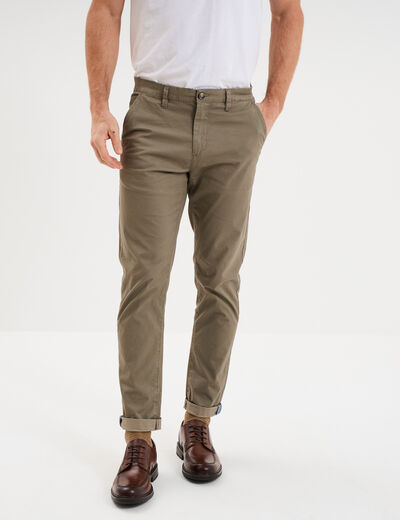Pantalon chino slim stretch vert olive homme